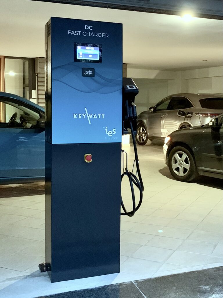 DC charging station in a garage